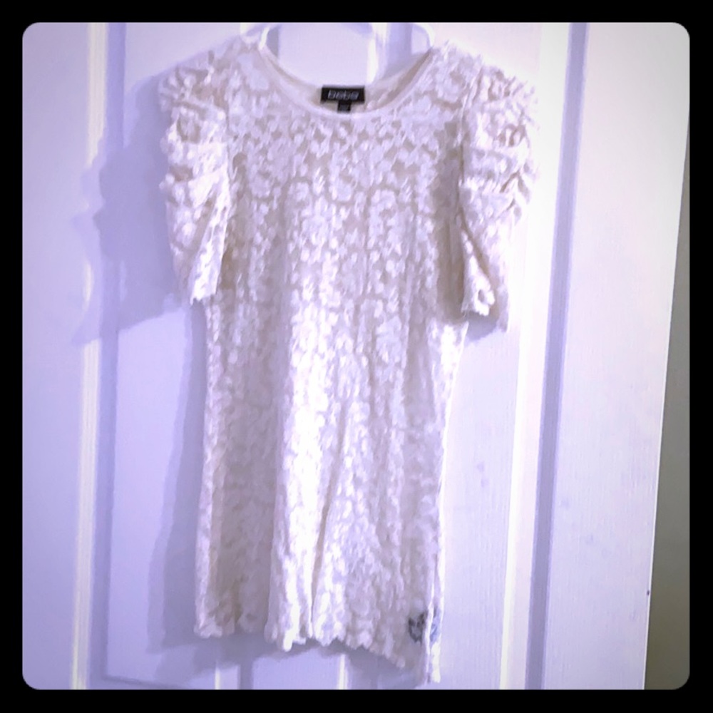 BeBe Cream sheer lace top